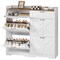 Warm White-Walnut Particleboard Shoe Cabinet with Anti-Tip Kit and Storage